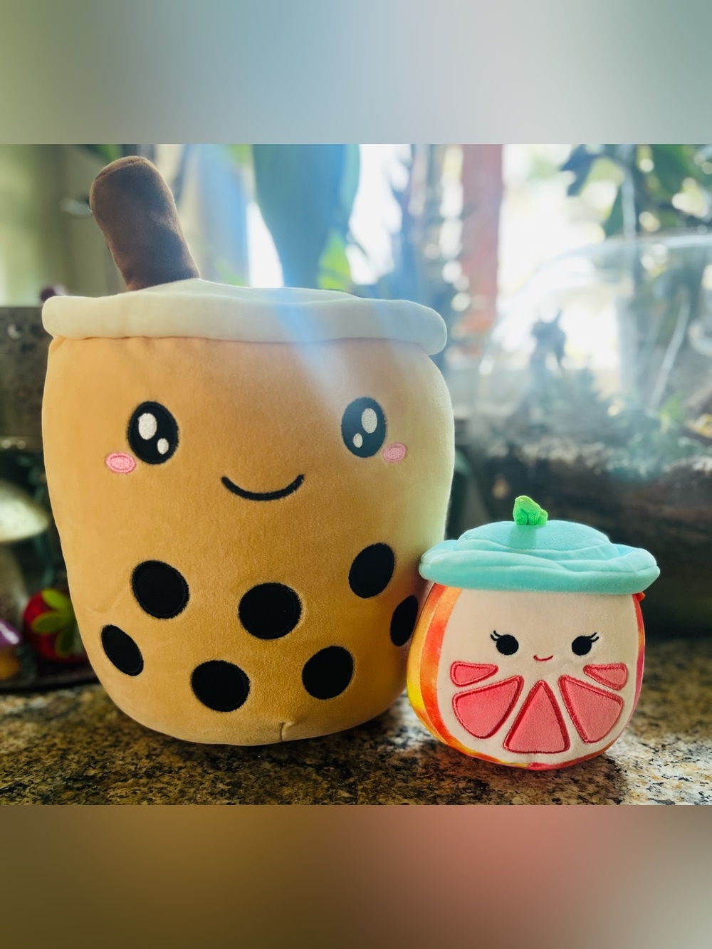 Squishmallows Yellow Bubble Tea & Peach Plush Duo with Aqua Top - Picture 1 of 12